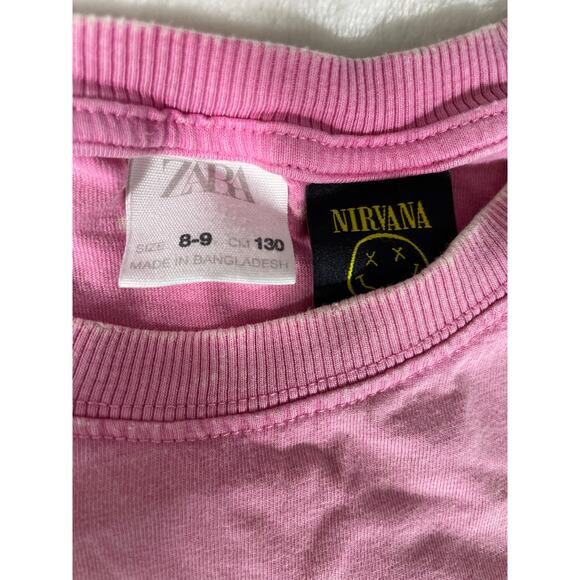 Zara Kids Nirvana Smiley Tee Pink 8-9 Graphic Band Shirt - Picture 6 of 6